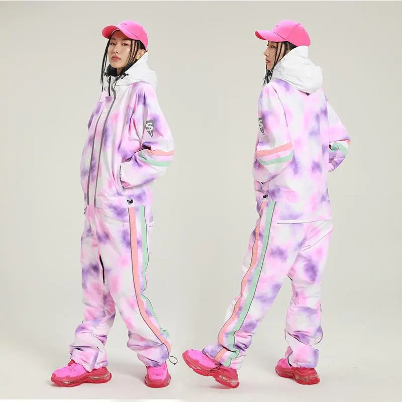 Retro One-piece Ski Jumpsuits for Women Loose Fit Snowsuits