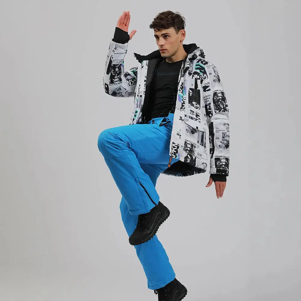 Mens Waterproof Printed Ski Jccket & Blue Pants&nbsp;2 Pieces-US ONLY