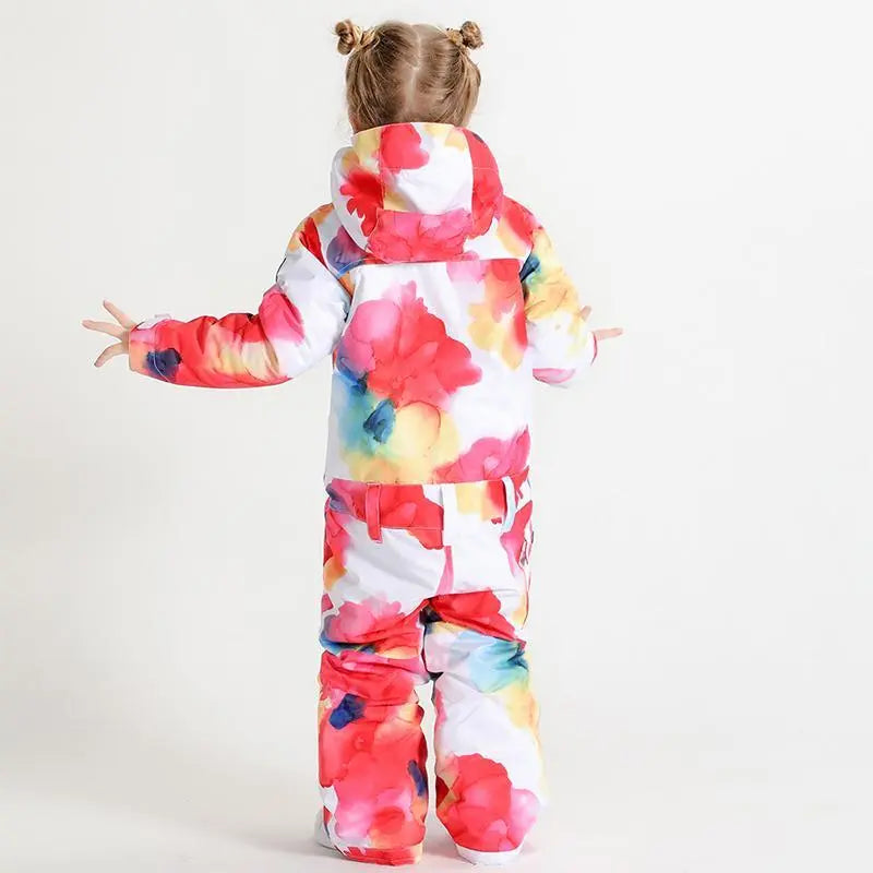 Kids Flower Printed One Piece Ski Suit
