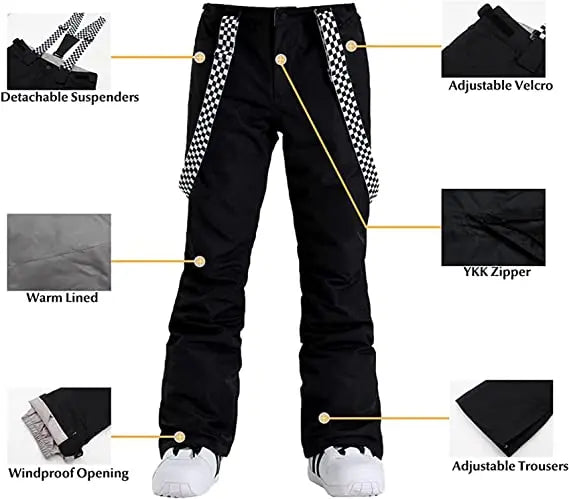 Matched Ski Jacket and Bibs Pants Set Female Colorful Prints Skiwear