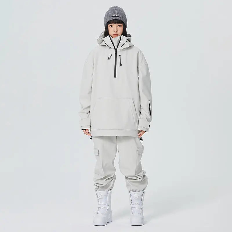 Female 2 Pieces Ski Suits Hoodie Jacket & Loose Fit Pants