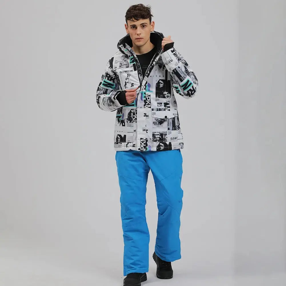 Mens Waterproof Printed Ski Jccket & Blue Pants&nbsp;2 Pieces-US ONLY