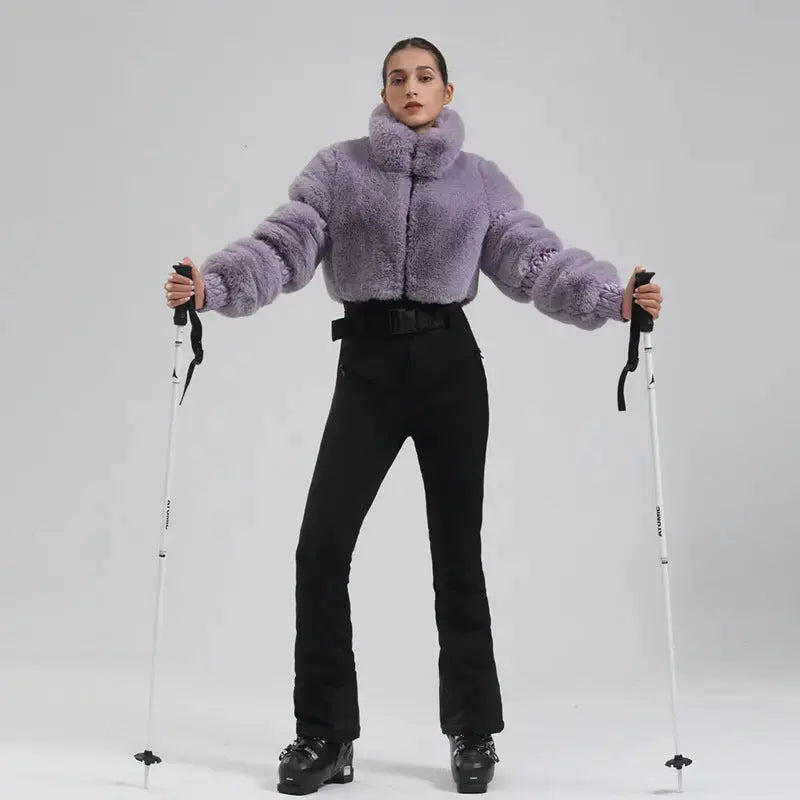Ladies Tight One-piece Ski Jumpsuits High Pile Fleece Snowsuits